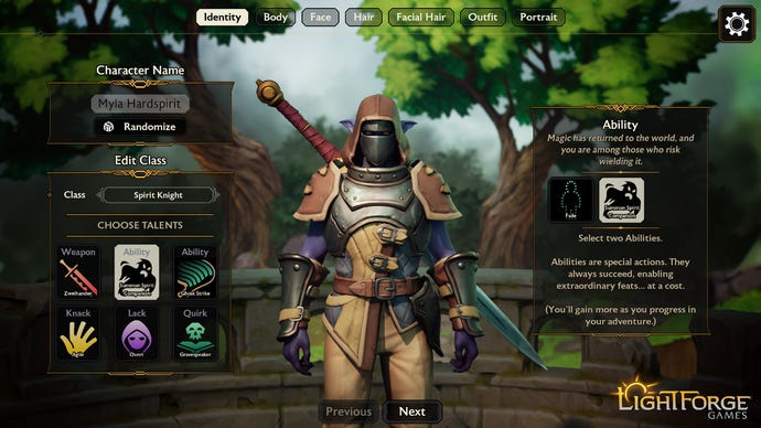 Creating a character in collaborative multiplayer RPG Project ORCS