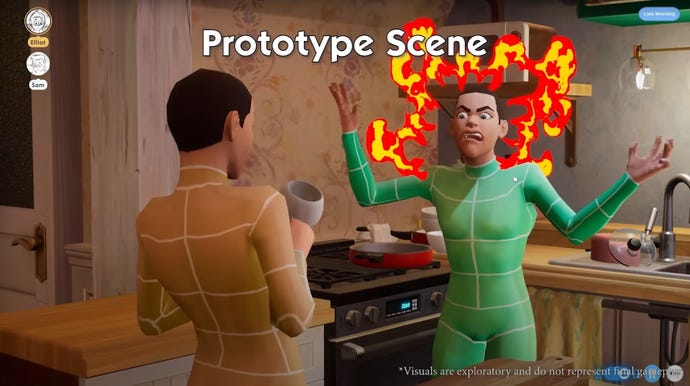 In einem Prototyp für Project Rene, auch bekannt als Die Sims 5, verhält sich ein Sim wütend, während ihm Flammen aus dem Kopf schießen.