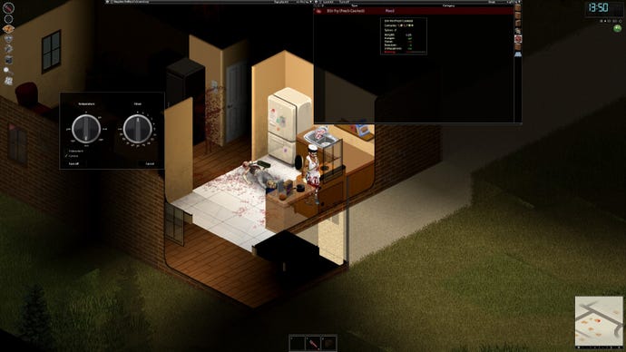 Project Zomboid player cooking a stir fry in a kitchen while wearing a chef outfit