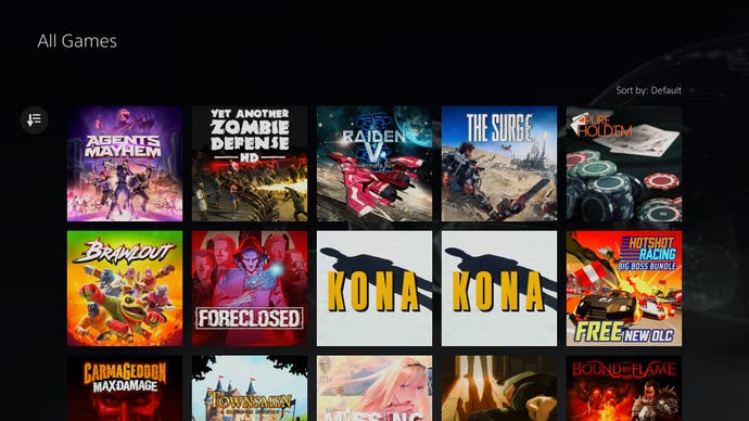 PS Plus - catalogue screen showing duplicates for games like Kona