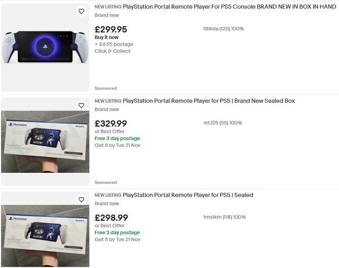 Ảnh chụp màn hình eBay UK bán thiết bị cầm tay PlayStation Portal