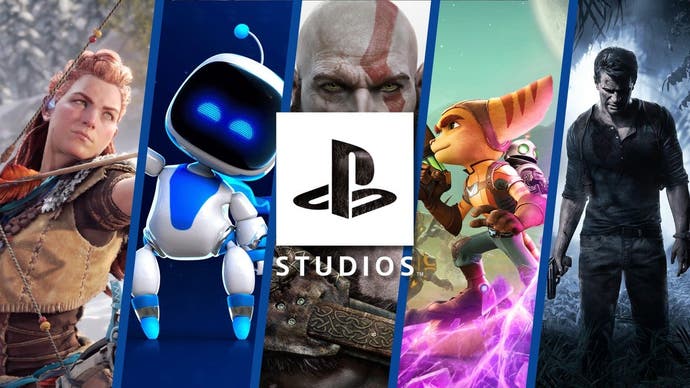 PlayStation Studios game collage with logo