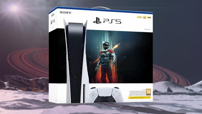 A PS5 bundle box, but the game on the cover is Starfiled – an Xbox console exclusive.