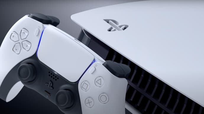 Sony PS5 pictured with a PlayStation 5 Dual Sense controller