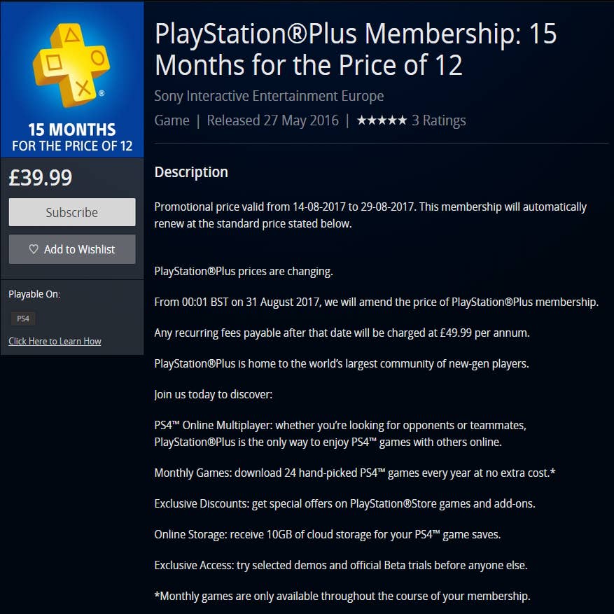 PlayStation Plus: 15 meses pelo preço de 12