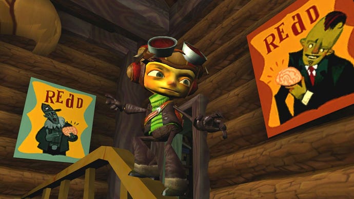 Raz from the original Psychonauts sliding down a bannister