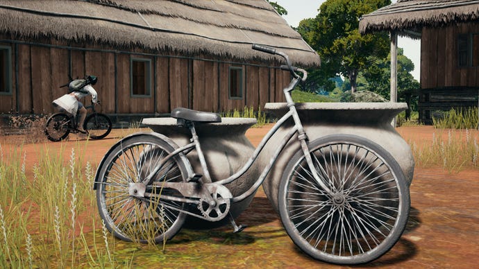 A janky old prop bicycle in a PUBG: Battlegrounds screenshot.