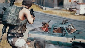 A player takes aim at a truck in PUBG.