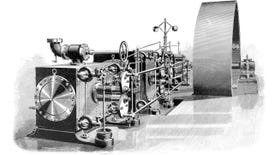 An illustration of the giant the Frick-Corliss steam engine.