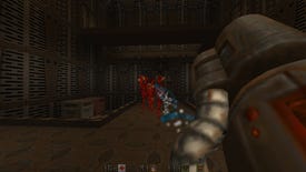Bursting enemies into gibs using the railgun in a Quake 2 screenshot.