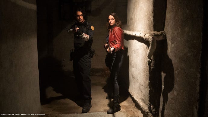 Avan Jogia and Kaya Scodelario as Claire Redfield and Leon S. Kennedy, respectively, in the live action film Resident Evil: Welcome To Raccoon City