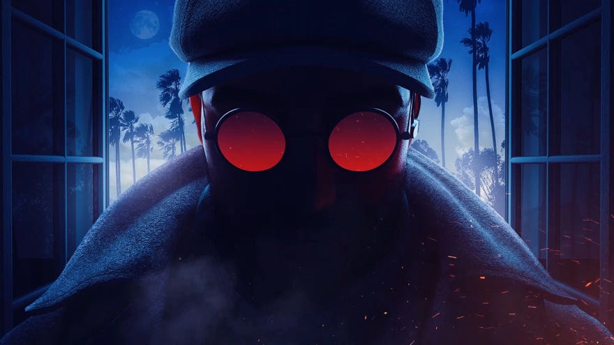 Rainbow Six Siege's new operator Flores silhouetted with his funky red glasses on show.
