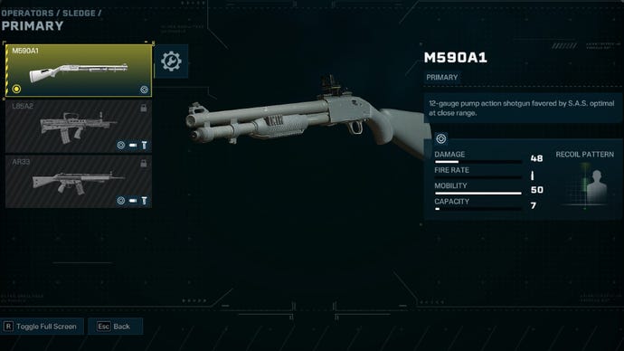 Rainbow Six Extraction M590A1 shotgun in the loadout menu