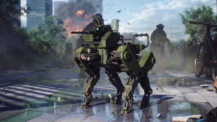 A robotic looking dog on a battlefield in Battlefield 2042
