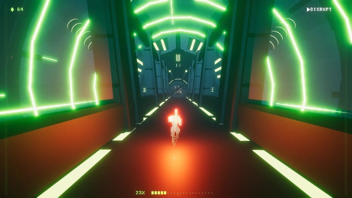 The program runs down a tunnel that's circled by green light in Recompile.