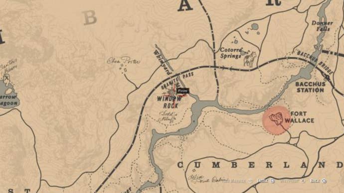 Карта, показывающая расположение подсказки к загадке «Странные статуи» в Red Dead Redemption 2.