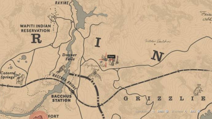 Карта, показывающая расположение головоломки «Странные статуи» в Red Dead Redemption 2.