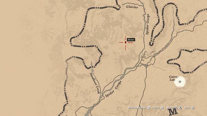 Карта, показывающая расположение робота в Red Dead Redemption 2.