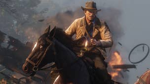 Red Dead Redemption 2 main character Arthur Morgan riding a horse.