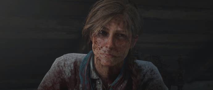 Сэди Адлер с кровью на лице в Red Dead Redemption 2.
