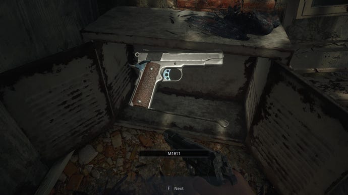 An image of the M1911 pistol in Resident Evil Village.