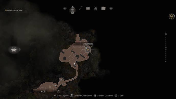 Una captura de pantalla del mapa del primer medallón azul en Resident Evil 4