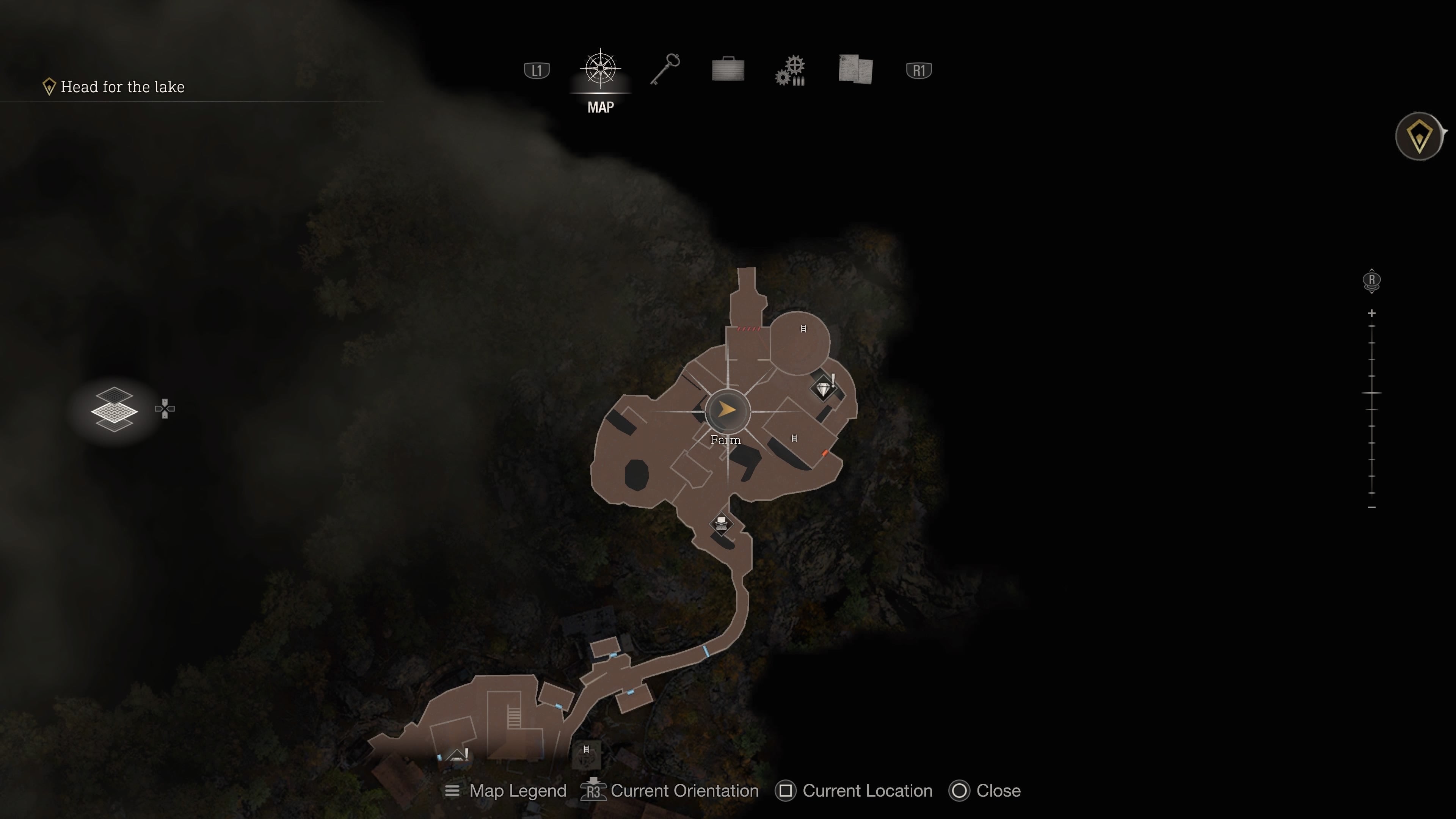 Mapová obrazovka třetího modrého medailonu v Resident Evil 4