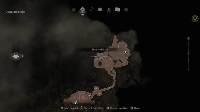 Una captura de pantalla del mapa del quinto medallón azul en Resident Evil 4