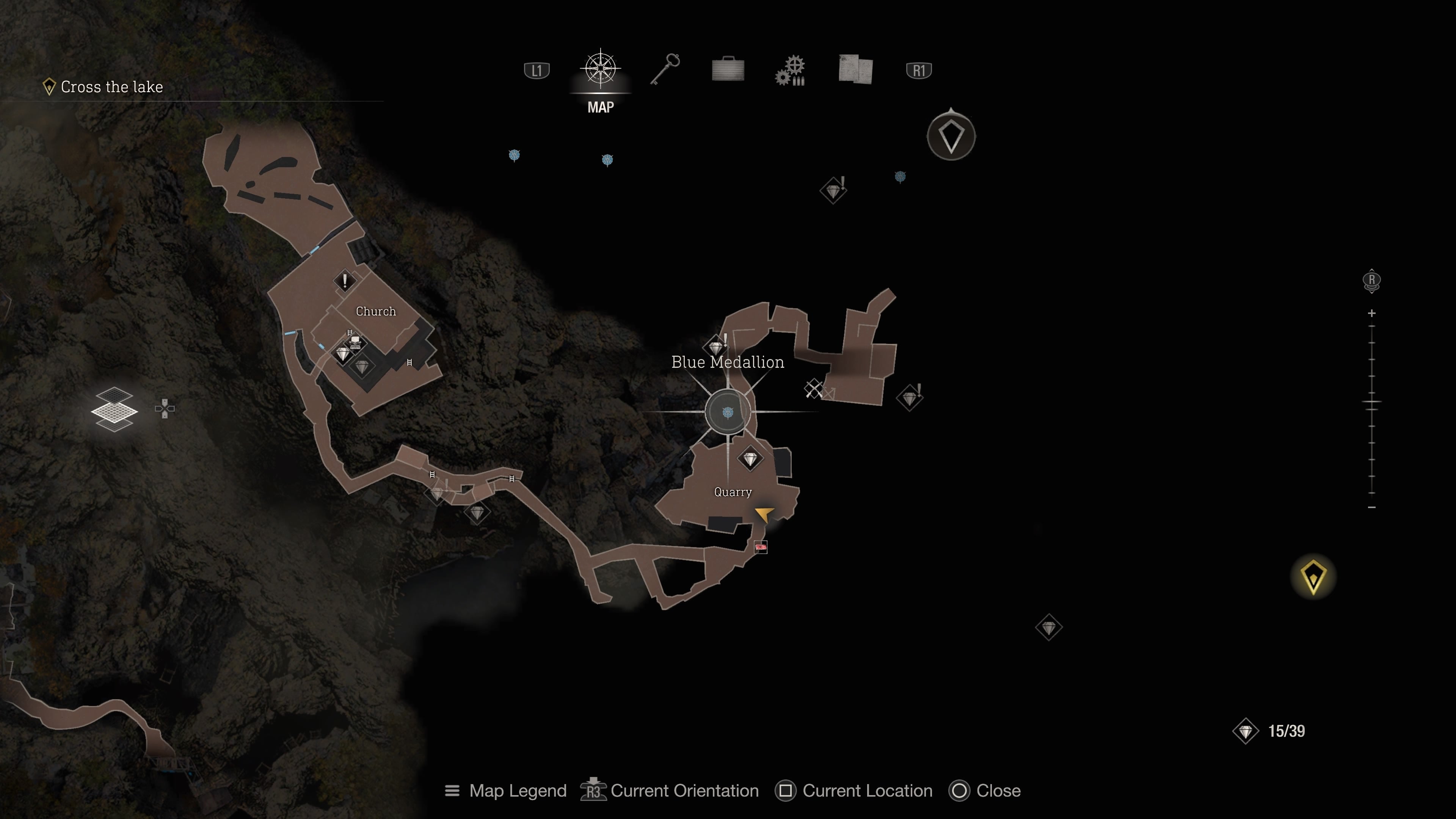 Mapová obrazovka šestého modrého medailonu v Resident Evil 4