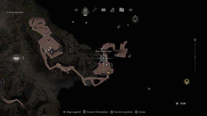 Una captura de pantalla del mapa del sexto medallón azul en Resident Evil 4