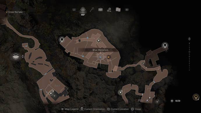 Una captura de pantalla del mapa del octavo medallón azul en Resident Evil 4