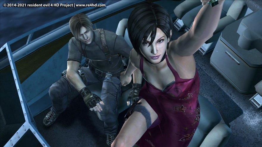 Leon and Ada in a screenshot from the Resident Evil 4 HD Project mod.