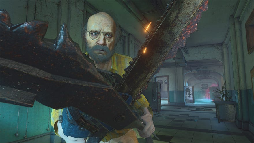 Jack Baker wields chainsaw scissors in a Resident Evil Re:Verse screenshot.