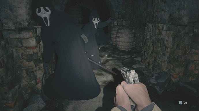 Monsters in Resident Evil Village have been replaced with a Ghostface from Scream mod