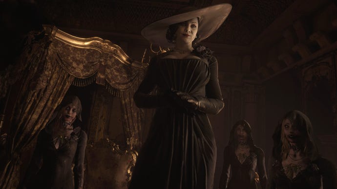 Lady Dimitrescu in a black dress mod in Resident Evil Village
