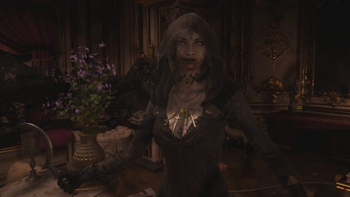One of the Dimitrescu daughters minus her flies in Resident Evil Village