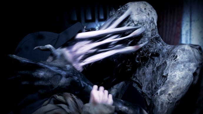 Rose gets her face slurped by a horrible mold man in Resident Evil Village's Shadows Of Rose DLC