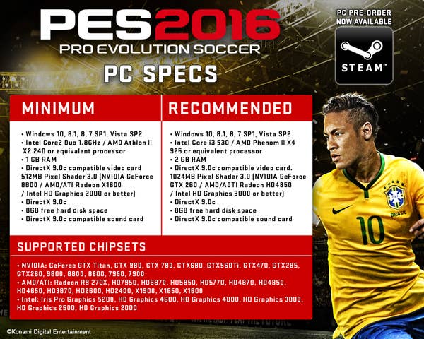 Revelados los requisitos de PES 2016 en PC