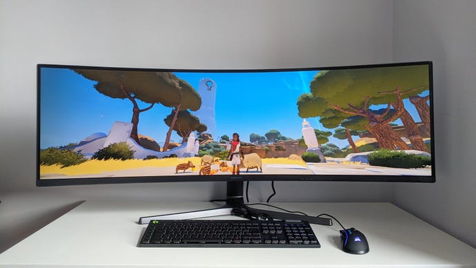 A photo of an ultrawide gaming monitor running Rime