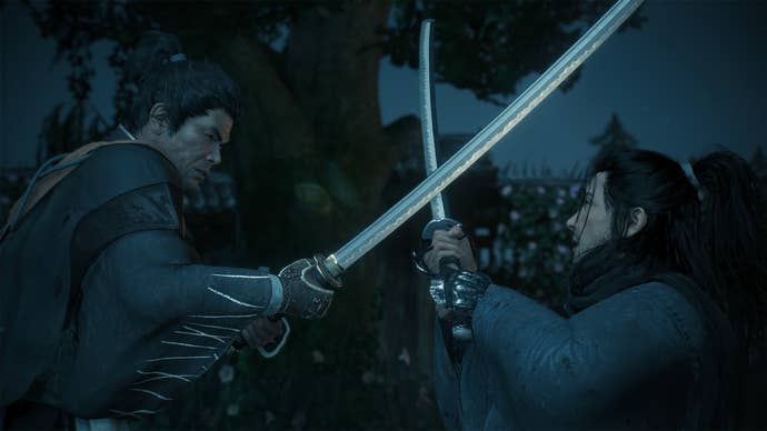 Two samurai swordsmen clash in the PS5 exclusive version of Rise of Ronin.