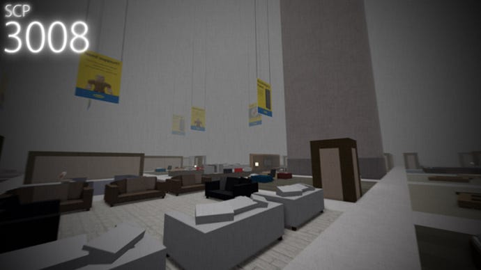 An IKEA check-out area reimagined in Roblox. Grainy low lighting makes it clear this IKEA's gone quite, quite wrong.