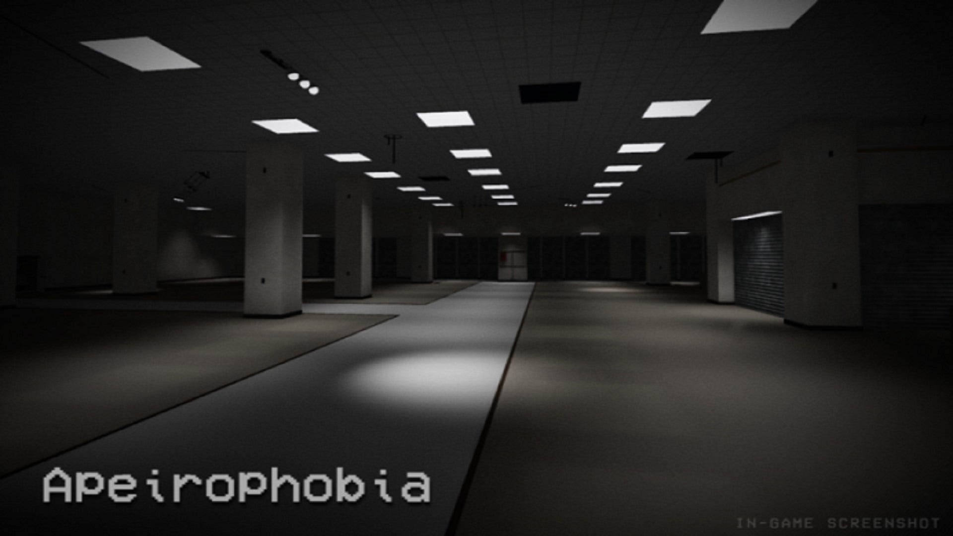 Un pasillo vacío aparentemente interminable evoca imágenes de pesadilla de estar atrapado en la oficina toda la noche en apeirofobia en Roblox.