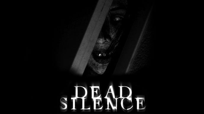 A black-and-white image of a zombie face snarling through a gap in some broken wood. Text in image reads "Dead Silence".
