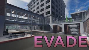An image showing a location in Evade and the game's logo.