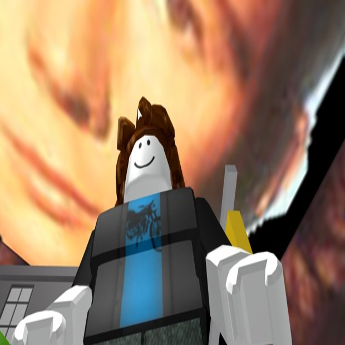 A roblox bacon hair playing on a gaming pc