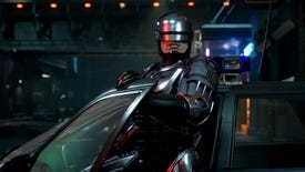 Robert Cop, the cop from RoboCop, emerges from his policemobile in a screenshot of Robocop: Rogue City.