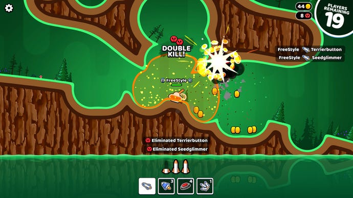 A rakéta bot Royale -ban lévő tartály dupla gyilkosságot szerez két másik játékos ellen, miközben a pajzs védelme alatt áll
