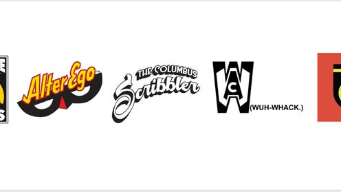 An image compiling the logos of Fanbase Press, Alter Ego, The Columbus Scribbler, WWAC, and tcj.com