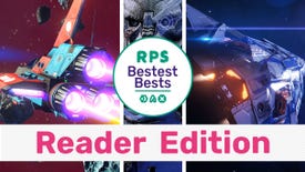 Artwork for No Man's Sky, Mass Effect Legendary Edition and Elite Dangerous form the header image for the RPS Bestest Best: Reader Edition for favourite space games