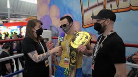 Rachel chats with the developers of WrestleQuest at PAX East